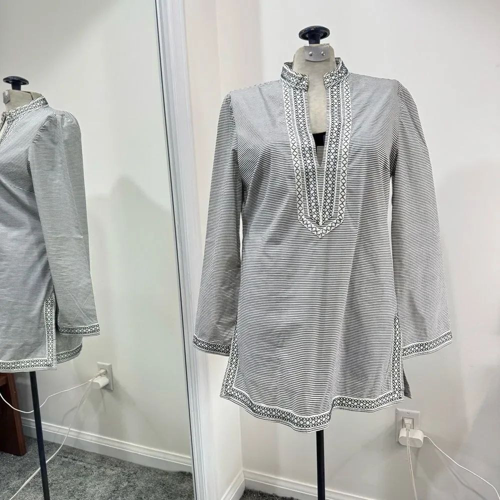Tory Burch Tunic Top in navy stripes on white